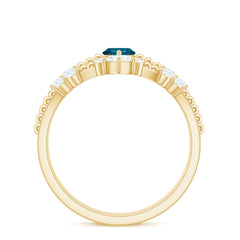 London Blue Topaz and Diamond Wedding Ring Set with Beaded Details