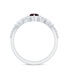 Certified Real Marquise Garnet Diamond Wedding Bridal Ring Set