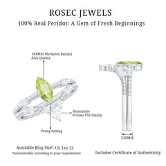 Natural Peridot Marquise Engagement Ring With Wedding Band