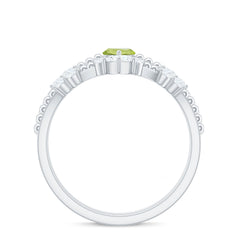 Natural Peridot Marquise Engagement Ring With Wedding Band