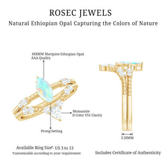 Certified Real Ethiopian Opal Marquise Engagement Wedding Ring Set of 2