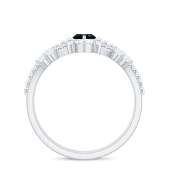 4x8mm Marquise Cut Black Onyx Solitaire Ring Set with Moissanite Band