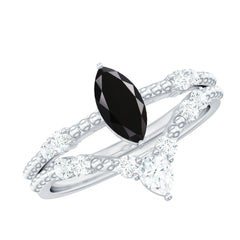 Natural Black Spinel Wedding Engagement Ring Set with Moissanite