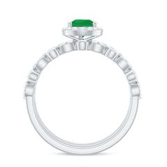 Natural Emerald Teardrop Engagement Ring and Wedding Band Set of 3