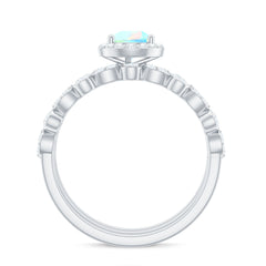 Genuine Vintage Style Opalescent Teardrop Engagement Wedding Ring Set of 3