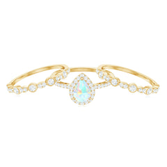 Genuine Vintage Style Opalescent Teardrop Engagement Wedding Ring Set of 3