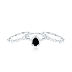 Natural Pear Shape Black Spinel Moissanite Bridal Ring Set of 3