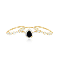 Natural Pear Shape Black Spinel Moissanite Bridal Ring Set of 3
