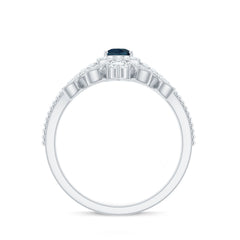 Vintage Style London Blue Topaz and Diamond Teardrop Wedding Ring Set
