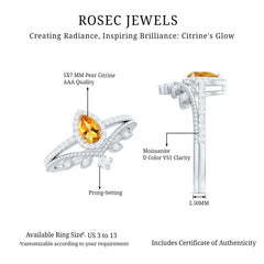 Certified Real Citrine Moissanite Teardrop Engagement Ring with Enhancer