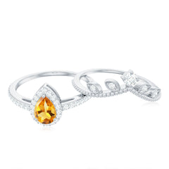 Certified Real Citrine Moissanite Teardrop Engagement Ring with Enhancer