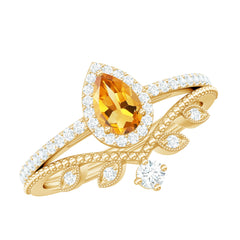 Certified Real Citrine Moissanite Teardrop Engagement Ring with Enhancer