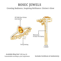 Certified Real Citrine Moissanite Teardrop Engagement Ring with Enhancer
