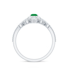 Vintage Looking Emerald Diamond Designer Engagement Wedding Ring Set
