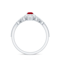 Vintage Looking Pear Shape Ruby Diamond Engagement Ring with Enhancer