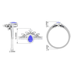 Vintage Looking Tanzanite Diamond Wedding Bridal Ring Set of 2