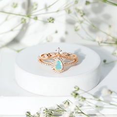 Vintage Inspired Ethiopian Opal Diamond Designer Bridal Ring Set