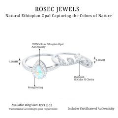 Vintage Inspired Ethiopian Opal Diamond Designer Bridal Ring Set