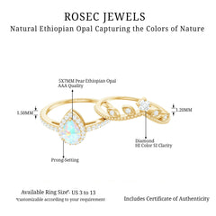 Vintage Inspired Ethiopian Opal Diamond Designer Bridal Ring Set