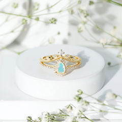 Vintage Inspired Ethiopian Opal Diamond Designer Bridal Ring Set