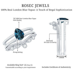Pear London Blue Topaz Double Band Engagement Ring with Diamond Enhancer