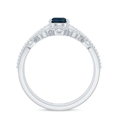 Pear London Blue Topaz Double Band Engagement Ring with Diamond Enhancer