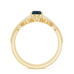 Pear London Blue Topaz Double Band Engagement Ring with Diamond Enhancer