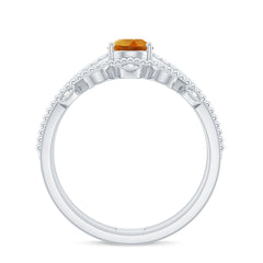 Natural Citrine Double Band Engagement Ring with Enhancer