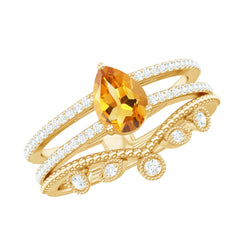 Natural Citrine Double Band Engagement Ring with Enhancer
