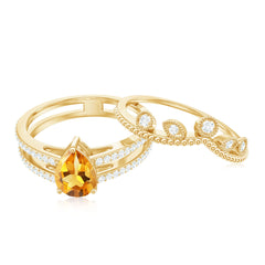 Natural Citrine Double Band Engagement Ring with Enhancer