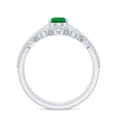 Vintage Style Emerald Diamond Wedding Bridal Ring Set