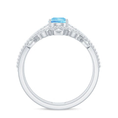Pear Cut Real Aquamarine and Moissanite Wedding Ring Set