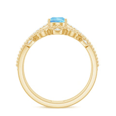 Pear Cut Real Aquamarine and Moissanite Wedding Ring Set
