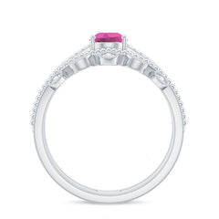 Pear Cut Real Pink tourmaline and Moissanite Wedding Ring Set