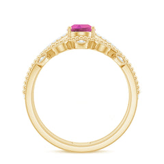 Pear Cut Real Pink tourmaline and Moissanite Wedding Ring Set