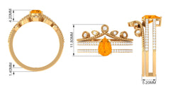 Pear Cut Real Fire Opal and Moissanite Wedding Ring Set