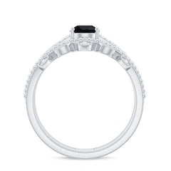 Vintage Style Black Spinel Diamond Wedding Ring Set for Women
