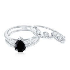 Vintage Style Black Spinel Diamond Wedding Ring Set for Women