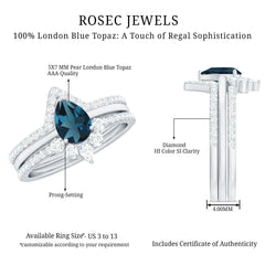 Pear Shape London Blue Topaz and Diamond Trio Ring Set