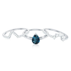 Pear Shape London Blue Topaz and Diamond Trio Ring Set