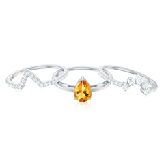 Natural Pear Shape Citrine Wedding Bridal Ring Set of 3 with Certificate