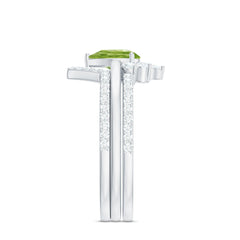 Certified Real 1 Carat Peridot Trio Wedding Ring Set with Moissanite