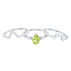 Certified Real 1 Carat Peridot Trio Wedding Ring Set with Moissanite