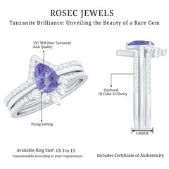 Natural Tanzanite Diamond 3 Piece Wedding Ring Set