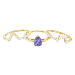 Natural Tanzanite Diamond 3 Piece Wedding Ring Set