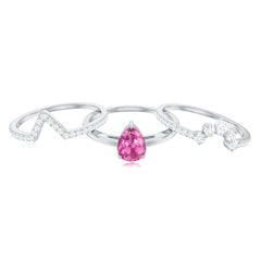 Pear Cut Pink Tourmaline Trio Wedding Ring Set with Moissanite