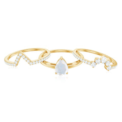 Pear Cut Moonstone Trio Wedding Ring Set with Moissanite