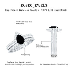 6X8mm Pear Shaped Black Onyx Engagement Ring With Ring Guards