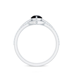 6X8mm Pear Shaped Black Onyx Engagement Ring With Ring Guards