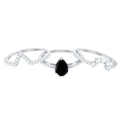6X8mm Pear Shaped Black Onyx Engagement Ring With Ring Guards